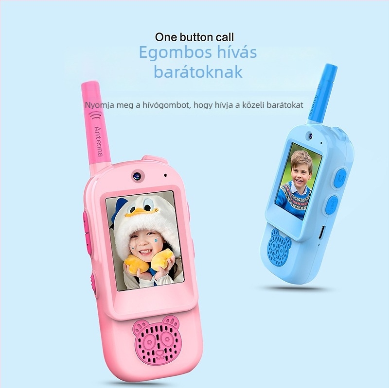 Gyerekeknek szánt walkie-talkie videó interkommal és kamerával, 3. generáció, hatótáv 1,5 km, kijelző
