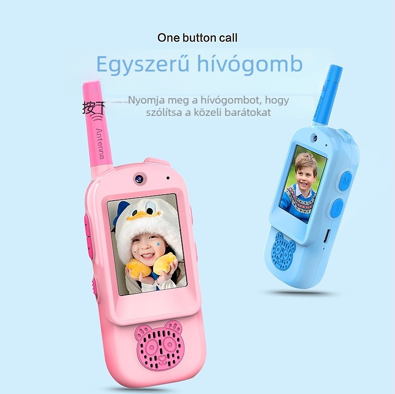 Gyerekeknek szánt walkie-talkie videó interkommal és kamerával, 3. generáció, hatótáv 1,5 km, kijelző
