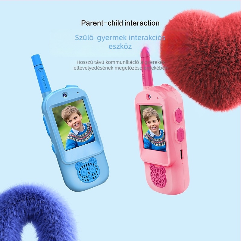 Gyerekeknek szánt walkie-talkie videó interkommal és kamerával, 3. generáció, hatótáv 1,5 km, kijelző