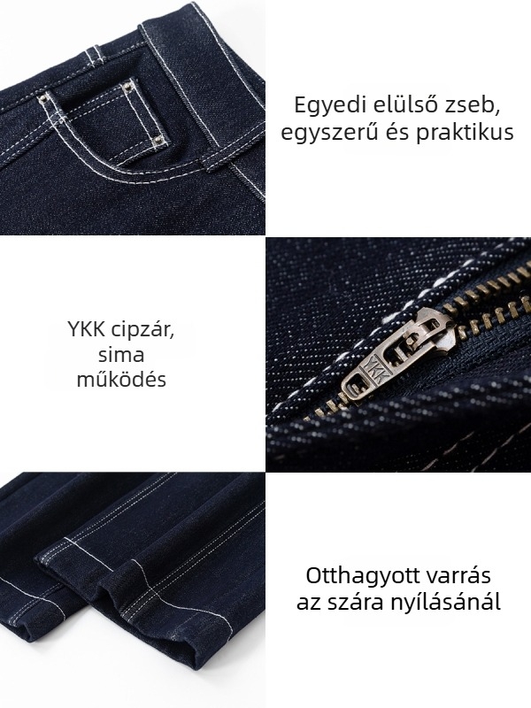 Női magas derekú fleece-bevonatos farmer, pamut-elasztán denim, egyenes szár, 9/10 hossz, téli 2025