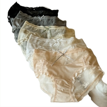 Női nylon alsónemű satin csipével és hálóval – középmagas derekú, jacquard szövés, antibakteriális, lélegző, gyorsan száradó