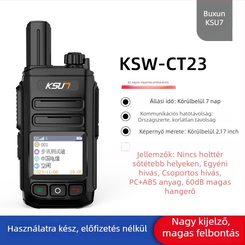 Nyilvános hálózati kézi rádió CT23 - 5G/4G/3G/2G, hatótáv >50 km, 6800 mAh Li-ion akkumulátor, kijelzővel