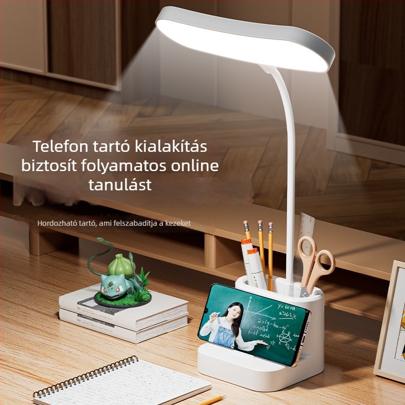 Clip-on tanulólámpa érintéses fényerőszabályozással, konnektoros tápegység, műanyag árnyékoló, 220V, CRI 80–89