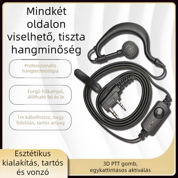 Walkie-Talkie fejhallgató-kábel, fülbe akasztott kialakítás, univerzális K-head kompatibilitás, gumírozott anyag, csúszásmentes, elem nélküli