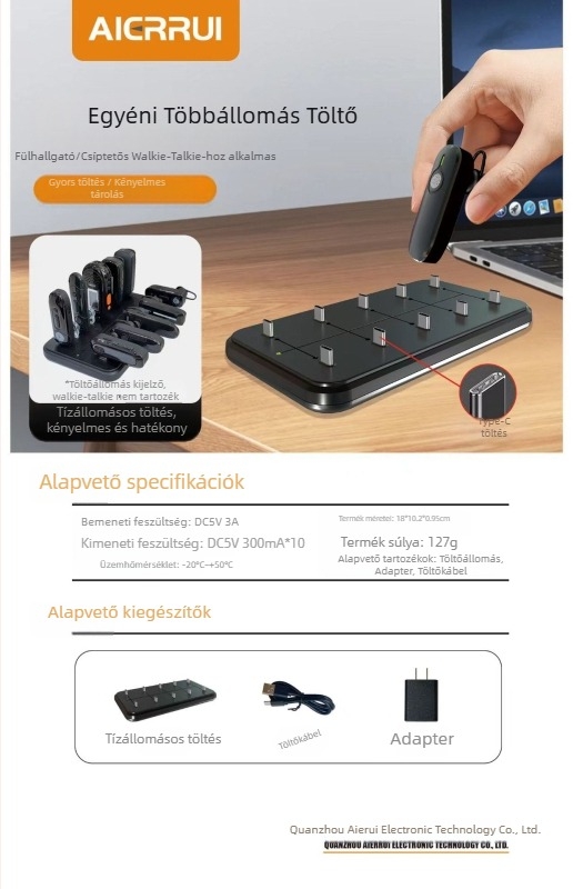 10 helyes USB-C töltő dokkoló walkie-talkie-hoz, biztonságos, hordozható, porálló, akkumulátor nélkül