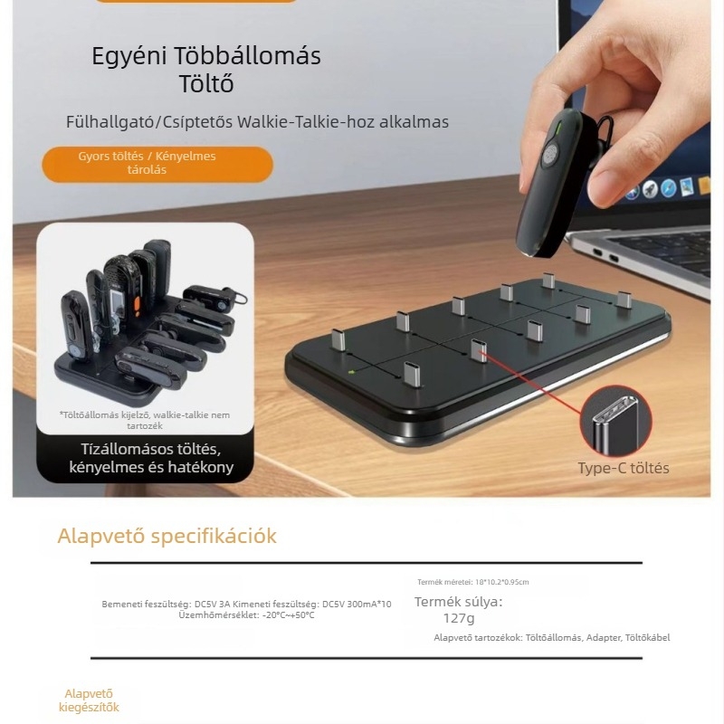 10 helyes USB-C töltő dokkoló walkie-talkie-hoz, biztonságos, hordozható, porálló, akkumulátor nélkül