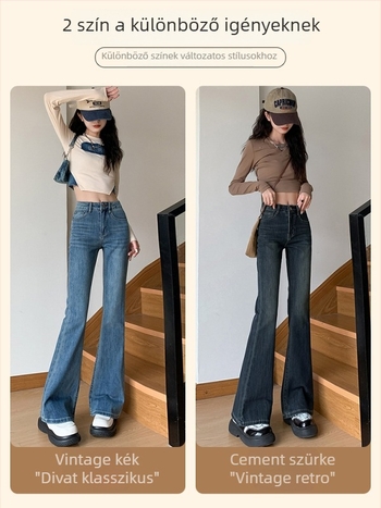 Magas derékú retro Bootcut farmernadrág, padlóig érő hosszúságú, denim-pamut