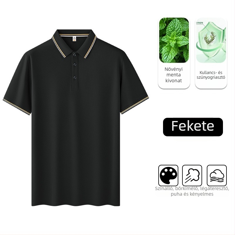 Mentolos növényi kivonatú antibakteriális polo, lélegző vékony Ice Silk anyagból, 100% poliészter, rövid ujjú, testhez álló szabás, nyár 2025