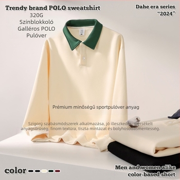 Polo felső - preppy stílus, lazán szabott, hosszú ujjú, pamut, kollázs részlet
