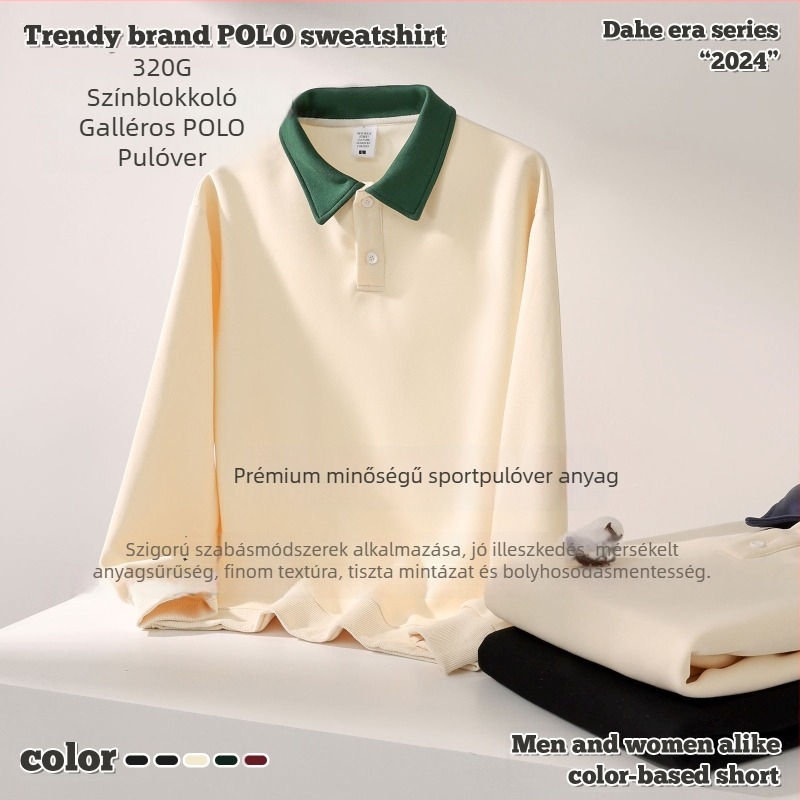 Polo felső - preppy stílus, lazán szabott, hosszú ujjú, pamut, kollázs részlet