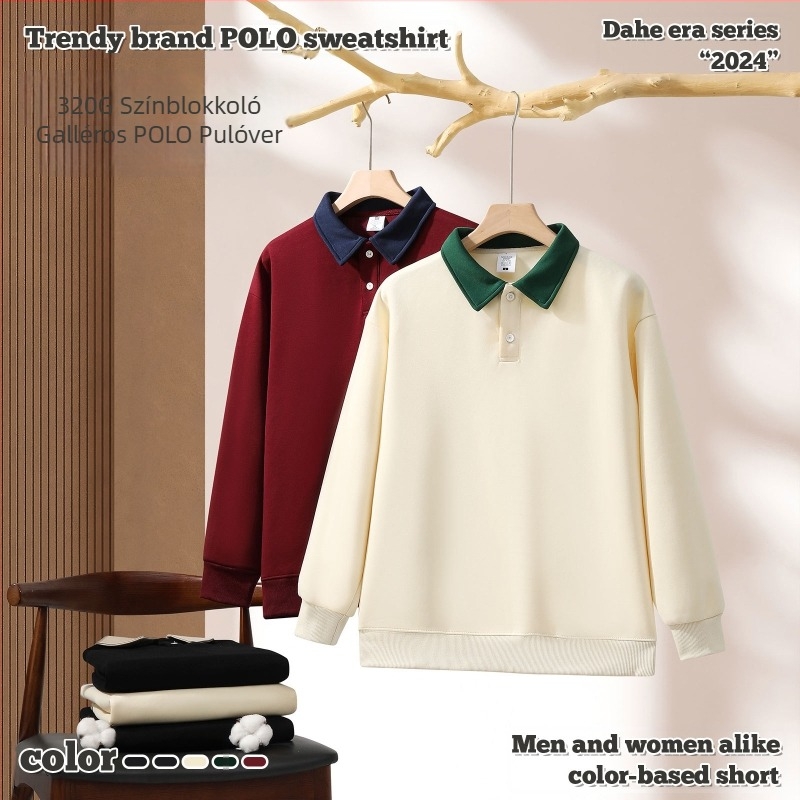 Polo felső - preppy stílus, lazán szabott, hosszú ujjú, pamut, kollázs részlet