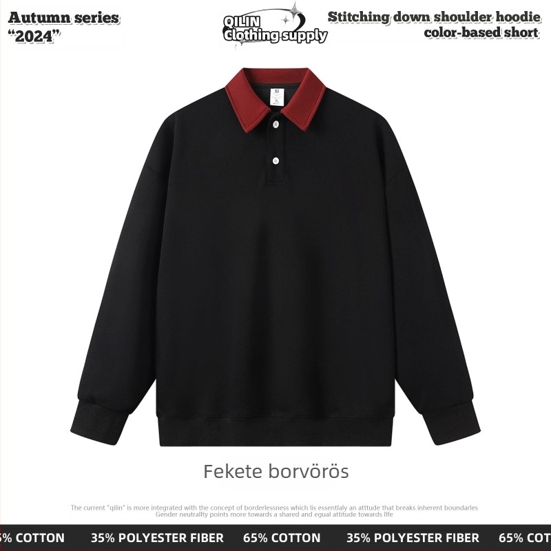 Polo felső - preppy stílus, lazán szabott, hosszú ujjú, pamut, kollázs részlet