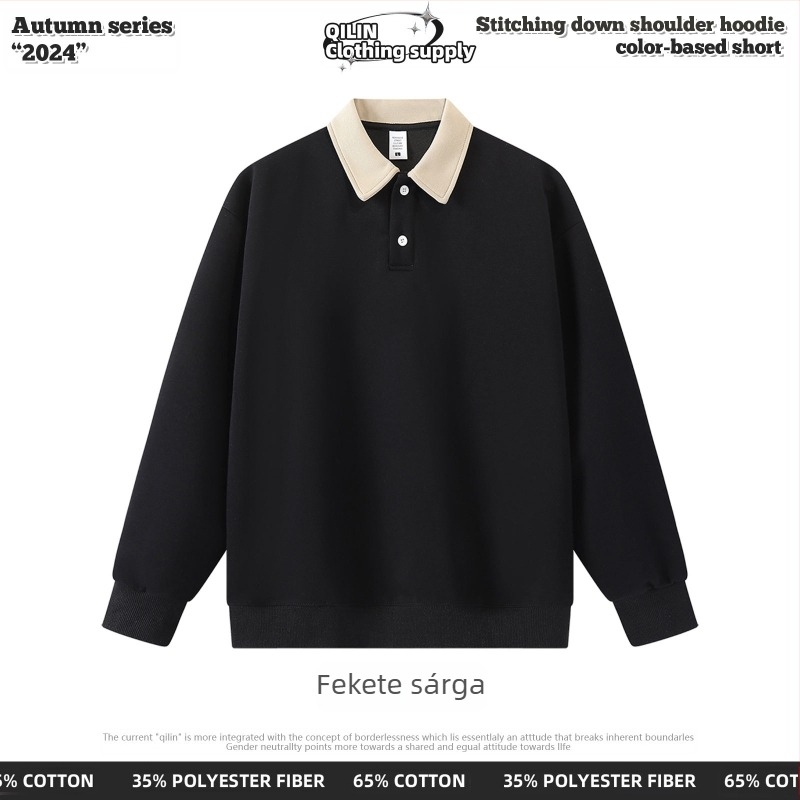 Polo felső - preppy stílus, lazán szabott, hosszú ujjú, pamut, kollázs részlet