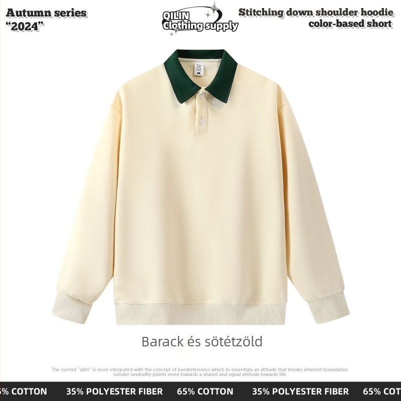 Polo felső - preppy stílus, lazán szabott, hosszú ujjú, pamut, kollázs részlet
