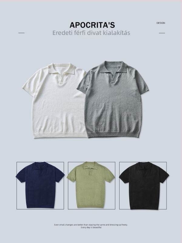 APO férfi kötött polo ing, rövid ujjú, karcsú szabás, lélegző akril-rost keverék