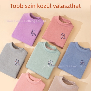 Gyerekeknek készült vastag fleeces béléses termo felső- és alsóruha szett, kerek nyakú, téli viselet.
