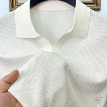 Mulberry selyem nyári felső férfiaknak Seagull galléros, rövid ujjú, karcsú szabású, casual, Ice Silk és Tencel kötött