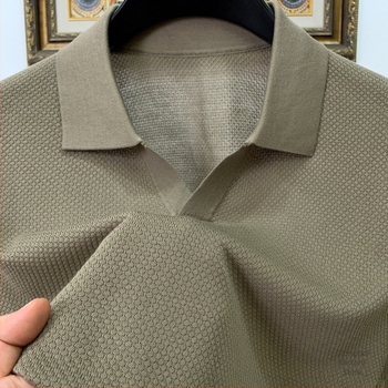 Mulberry selyem nyári felső férfiaknak Seagull galléros, rövid ujjú, karcsú szabású, casual, Ice Silk és Tencel kötött