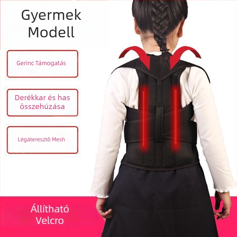 Gyermekek számára készült testtartás-korrekciós hátrögzítő pántokkal, ragasztó szíjakkal, anti-hunchback, nyújtó hátsó támasz — Modell LK-0041, 2021