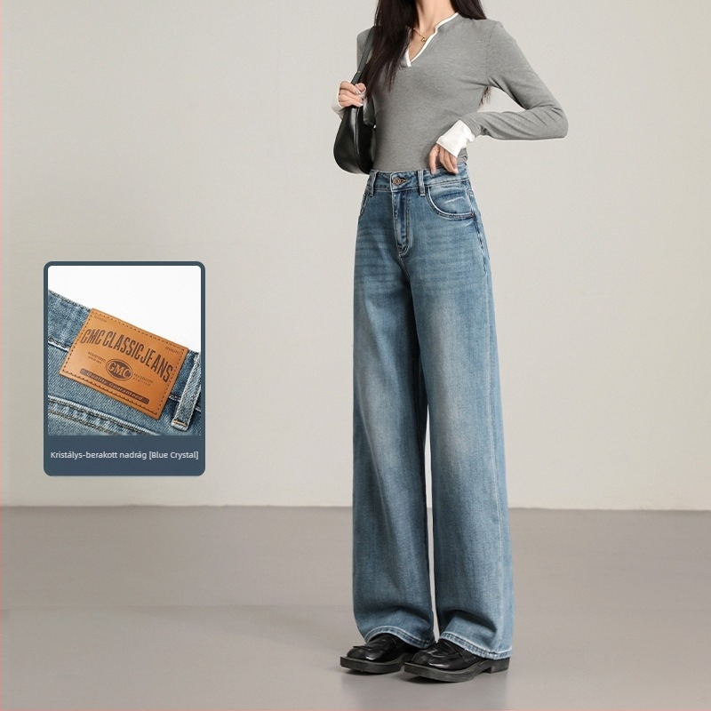 Milk Velvet denim nadrág – magas derekú, széles szárú, pamut-elasztán (50–70% pamut, <30% elasztán), vasalásmentes felület