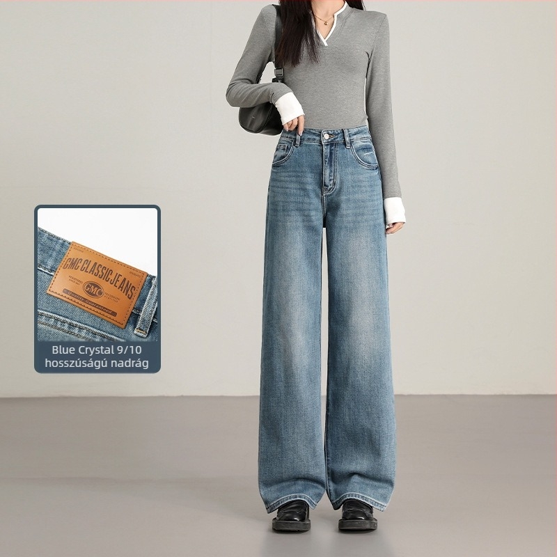 Milk Velvet denim nadrág – magas derekú, széles szárú, pamut-elasztán (50–70% pamut, <30% elasztán), vasalásmentes felület