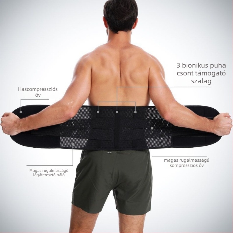 Derékvédő öv – univerzális fitneszöv, lélegző poliészter anyag, derék-támasz, formázó és rögzítő, fizioterápiához és hátfájdalom enyhítéséhez