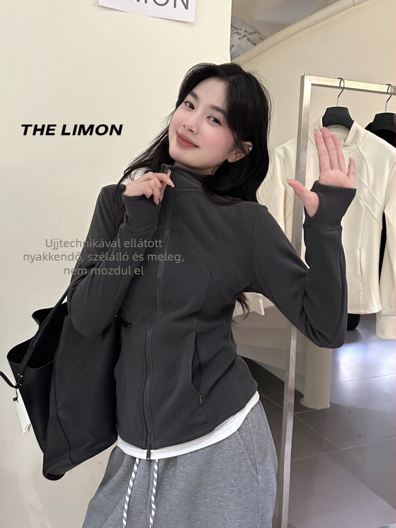 Női kabát, koreai stílusú, slim fit, álló gallér, zipzár, spandex