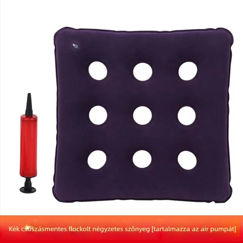 Felfújható kerekesszék ülőpárna csípő-zóna támogatással, közel négyszögletes forma, 6+ masszázsfej légnyomásos masszázzsal, egyfokozatú vezérlés, PU bőr borítás.