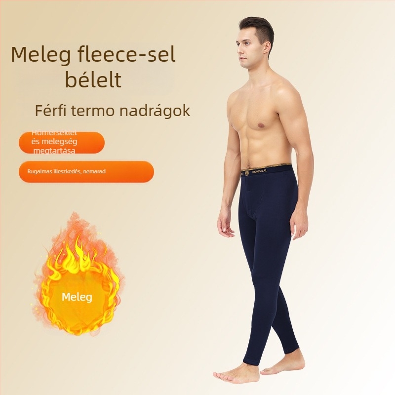 Férfi termikus nadrág fleece-béléssel, elasztikus, meleg, Derong anyagú szövet, poliészter 95–100%, közepes vastagság