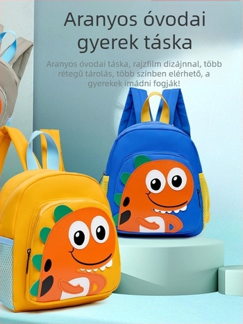 Gyerekeknek szóló dinoszaurusz hátizsák, vállpántok légpárnás párnával, nejlon, lélegző és vízálló, 2–5 éves korosztálynak