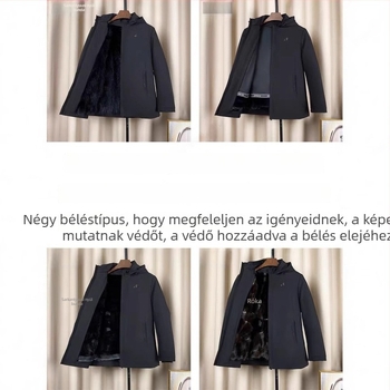 Férfi prémparkája róka szőrme bélésével, levehető bélés, karcsú szabás, középső hossz, elöl cipzár