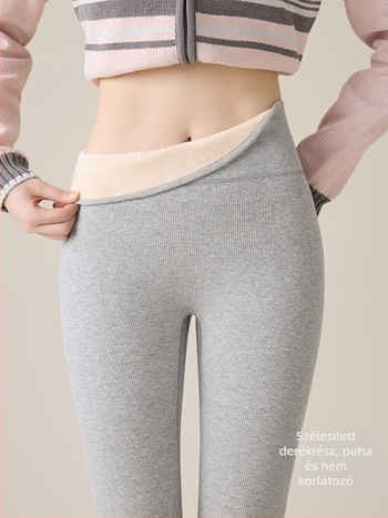 Női magas derekú bordázott pamutból készült leggings fleece-lal bélelt, vastag és meleg
