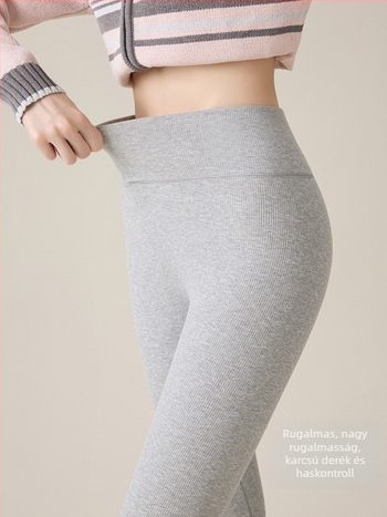 Női magas derekú bordázott pamutból készült leggings fleece-lal bélelt, vastag és meleg