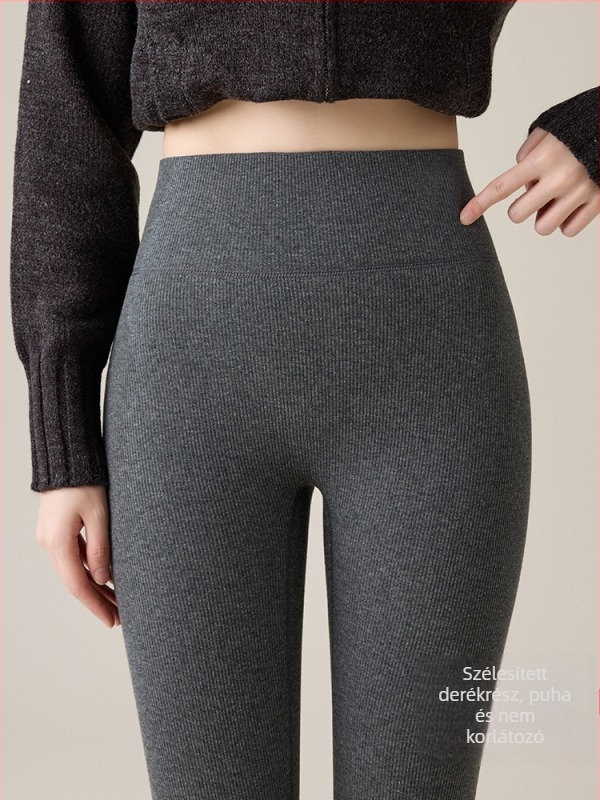 Női magas derekú bordázott pamutból készült leggings fleece-lal bélelt, vastag és meleg