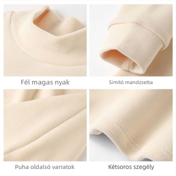 Női pulóver dupla oldalú velúrral, plüss Modal anyagból, félmagas gallér, egygombos zárás