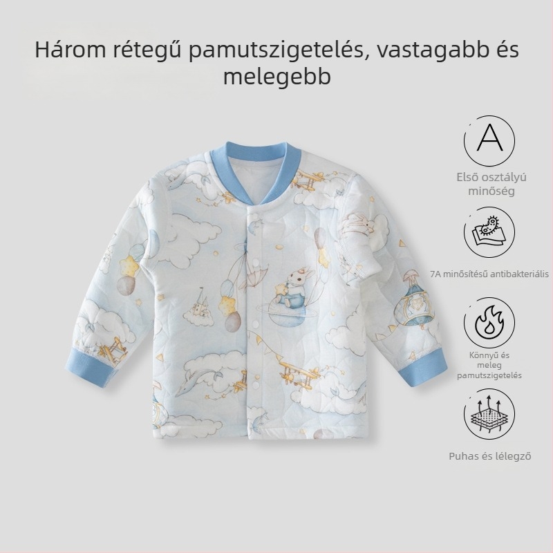 Csecsemő pamut kardigán tavasz–ősz, uniszex, 100% pamut, kapucni nélküli, könnyű