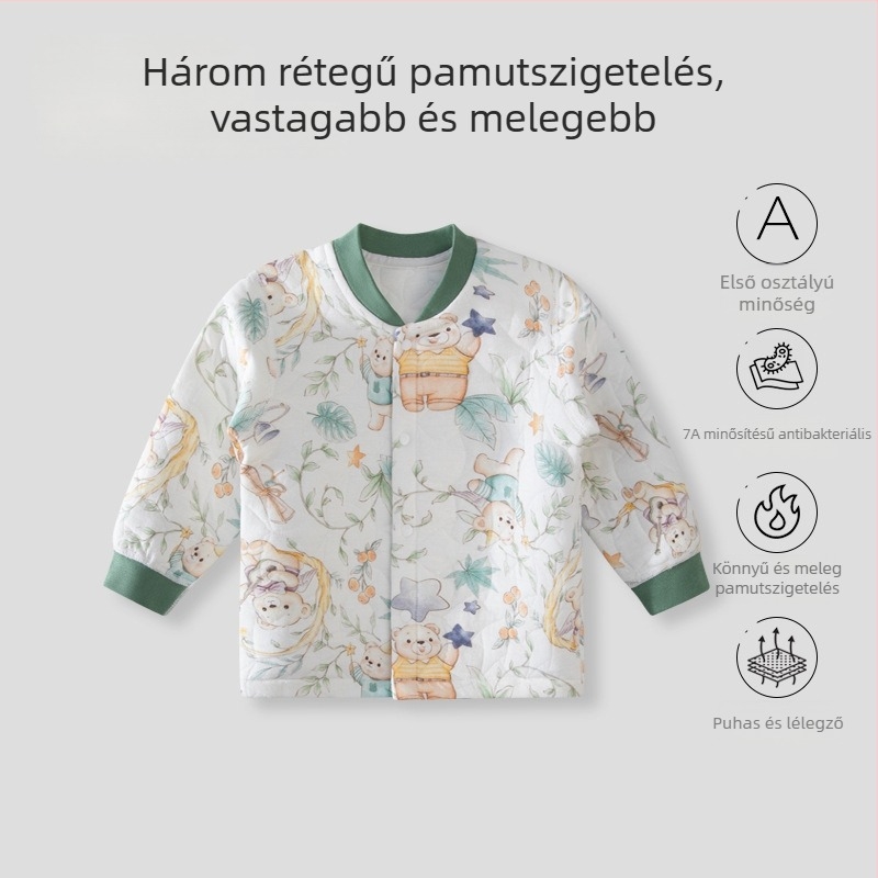 Csecsemő pamut kardigán tavasz–ősz, uniszex, 100% pamut, kapucni nélküli, könnyű