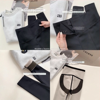 Női cipzáras haskontrollos leggings Sharkskin anyagból, fleece-béléssel, magas derekú, karcsúsító hatás és fenékemelés, ősz-tél 2025
