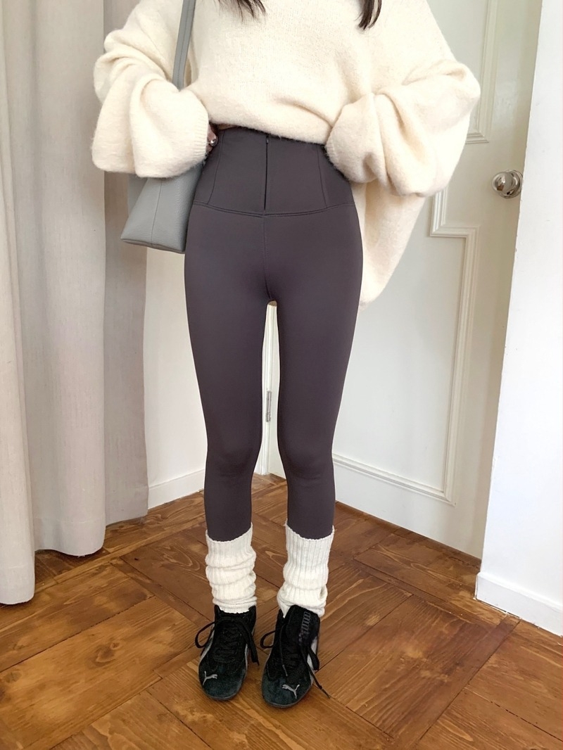 Női cipzáras haskontrollos leggings Sharkskin anyagból, fleece-béléssel, magas derekú, karcsúsító hatás és fenékemelés, ősz-tél 2025