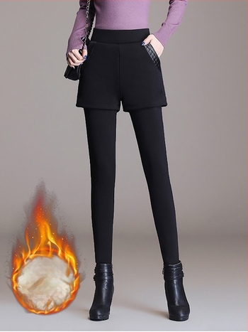 Női báránygyapjú leggings, hamis két darabos dizájn, magas derekú, rugalmas, meleg, szűk fazonú, őszi-téli viselet