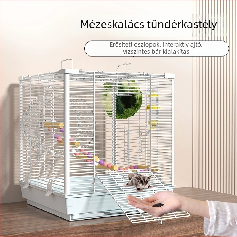 Fém ketrec kis rágcsálóknak – téglalap alakú, szellőző és szórakoztató, hamster részére, beltéri használat