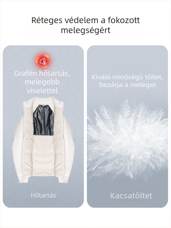Fehér könnyű női pehelydzseki őszi-téli szezonra, derékban karcsúsított szabás, rövid fazon, lezser stílus.