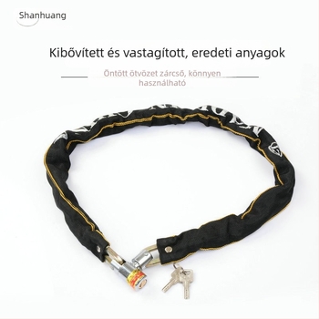 Textilborítású kerékpárlánc zár, négyszögletes fejű, mangánacélból, 380 g; alkalmas kerékpárokra, elektromos járművekre és motorkerékpárokra