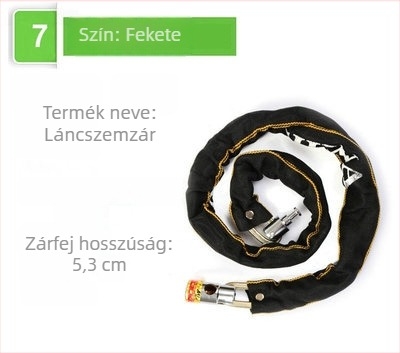 Textilborítású kerékpárlánc zár, négyszögletes fejű, mangánacélból, 380 g; alkalmas kerékpárokra, elektromos járművekre és motorkerékpárokra