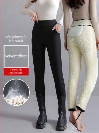 Női fűtő leggings báránygyapjú és selyem keverékével, magas derék, plusz méret, meleg téli nadrág