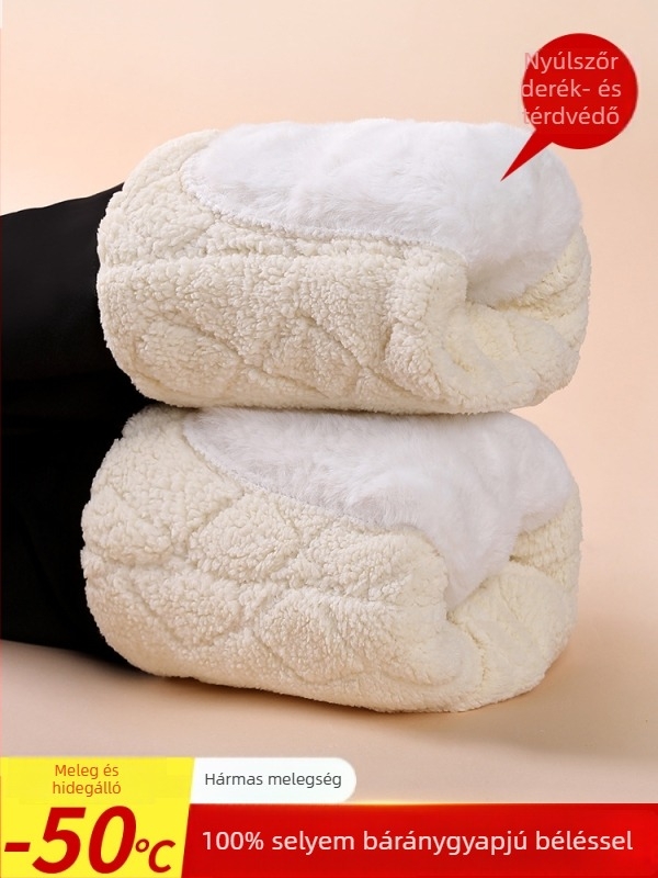 Női fűtő leggings báránygyapjú és selyem keverékével, magas derék, plusz méret, meleg téli nadrág