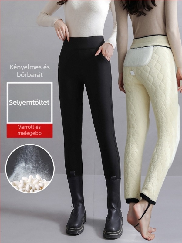 Női fűtő leggings báránygyapjú és selyem keverékével, magas derék, plusz méret, meleg téli nadrág