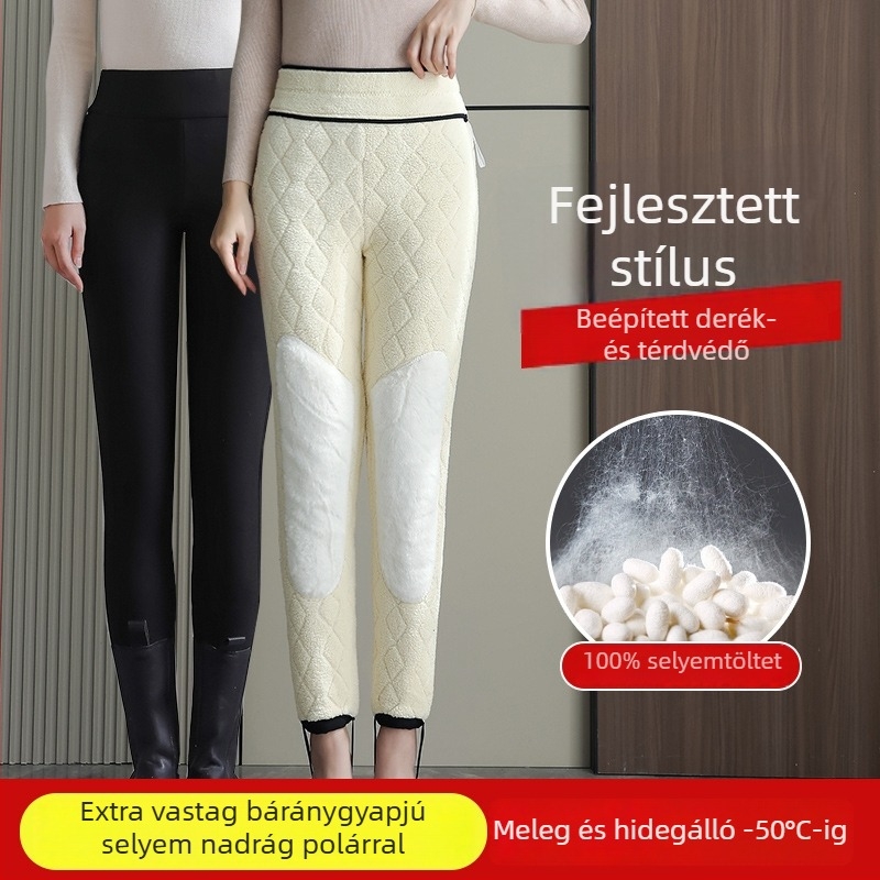 Női fűtő leggings báránygyapjú és selyem keverékével, magas derék, plusz méret, meleg téli nadrág