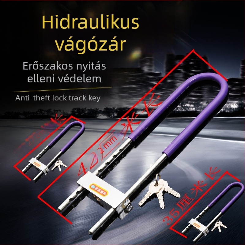 Üvegajtókhoz készült U‑alakú zár ötvözetből; üzletbejáratokhoz és kétajtós bejáratokhoz ideális; háztartási és elektromos motorkerékpárokhoz; hosszabbított U‑alakú kivitel, 27/35/42 cm.