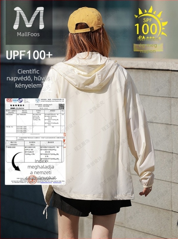 Kapucnis napvédő kabát UPF50+, vékony Ice Silk anyaggal, laza szabás, nyárra